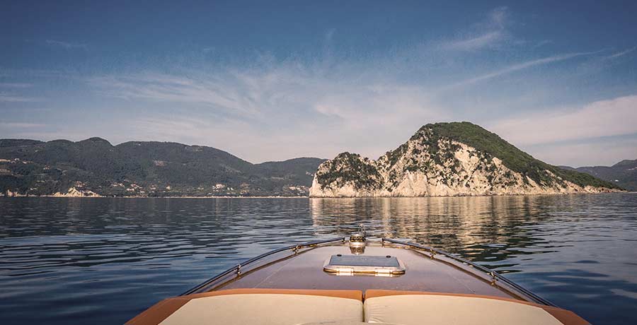 View from a boat bow towards the Zakynthos coastline