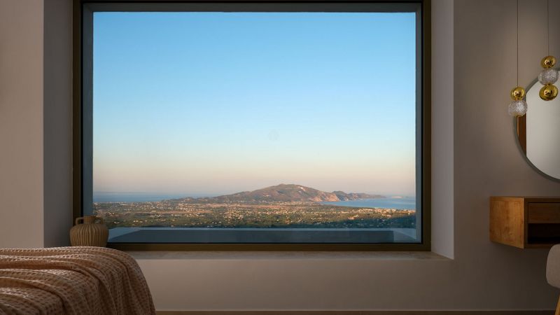Bedroom picture window with bay view – Segreto Del Lusso, Zakynthos